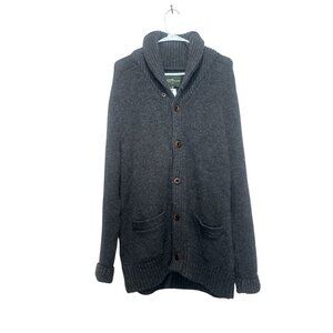 Eddie Bauer Wool Long Button Down Cardigan Mens Large Gray Shawl Collar Grandpa